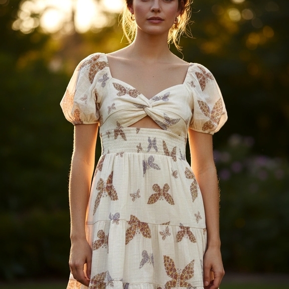 American Eagle Outfitters Dresses & Skirts - American Eagle Outfitters Cream Butterfly Mini Dress